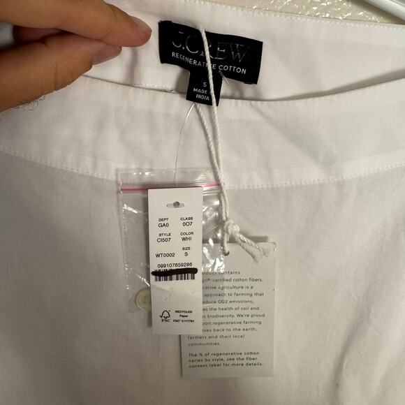 J.Crew Ciel Top Womens SZ S White Poplin Boatneck Side Button Waist Tie CI507 LS - Picture 4 of 7